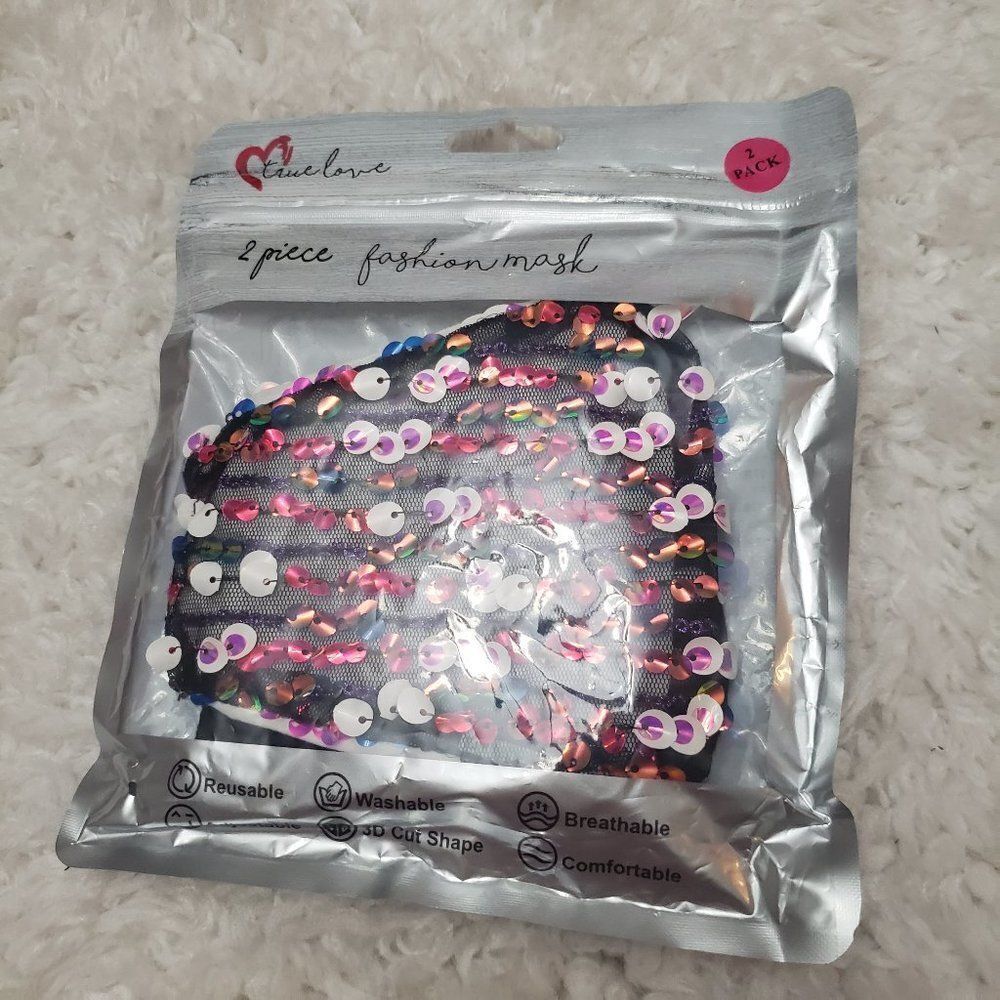 Fashion x2 Cloth Face Mask multicolor Sequin NWT - Picture 5 of 6